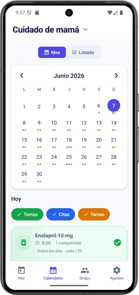 Medical appointments, centralised in a shared calendar.
