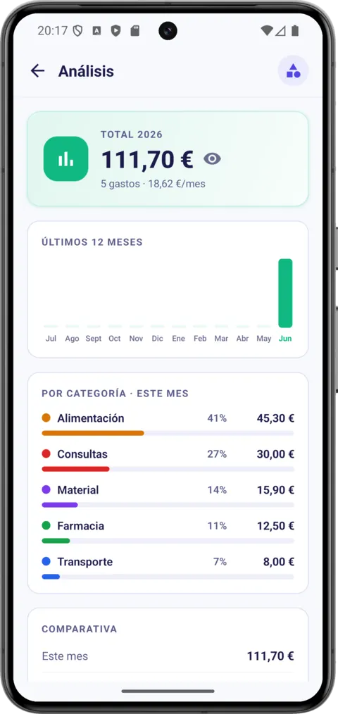 Care spending, broken down by category and across the year.