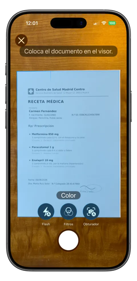 The AI scanner recognises prescriptions, appointments, receipts and reports, and fills in the data.
