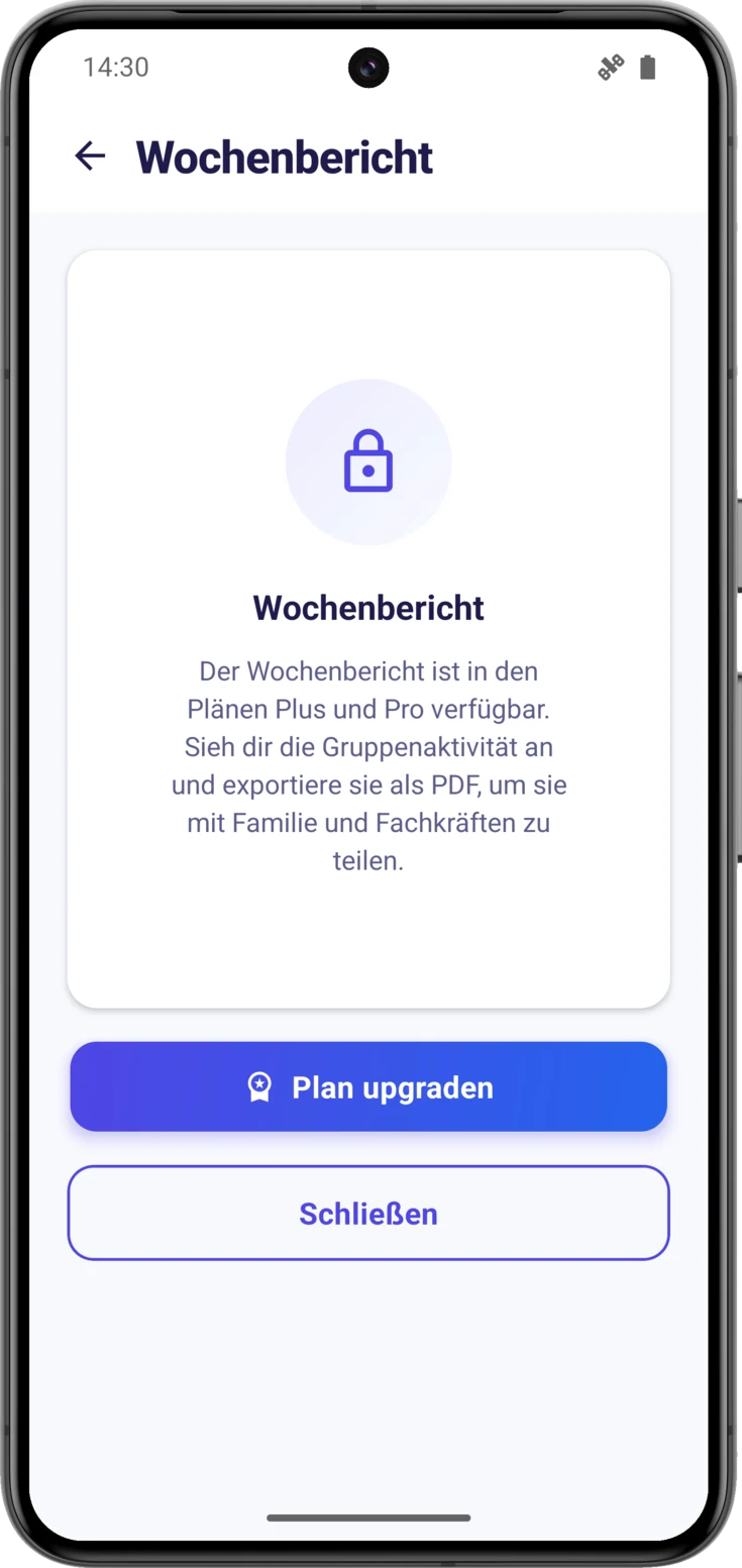 Bericht mit dem Schloss und dem Button zum Plan-Upgrade