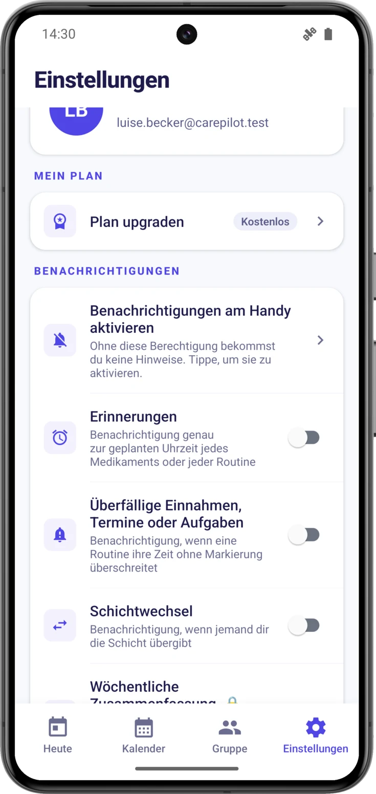 Der Benachrichtigungsblock, wenn die Berechtigung des Handys verweigert ist