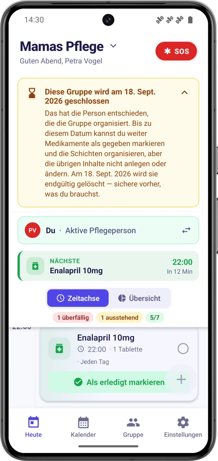 Derselbe Hinweis geöffnet, mit dem Text für alle, die die Gruppe nicht organisieren, und ohne Abbrechen-Button