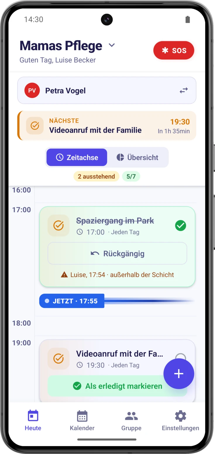 Erledigte Karte mit dem bernsteinfarbenen Etikett, und der Verlauf der Gruppe mit beiden Etiketten