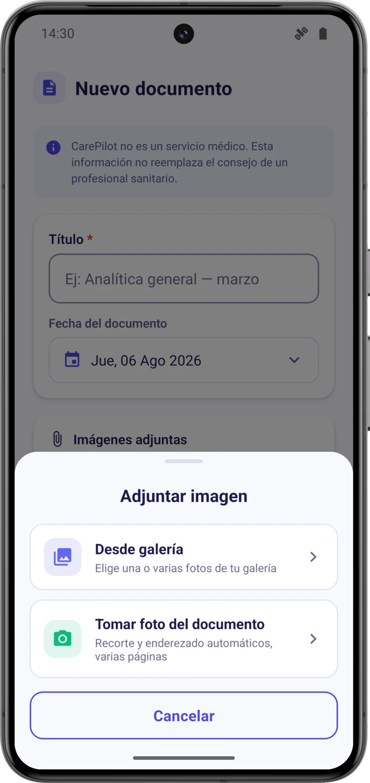 La hoja «Adjuntar imagen», con las dos formas de hacerlo