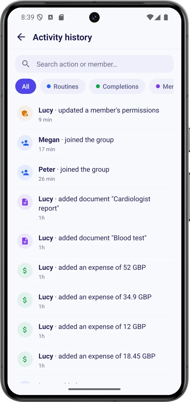 Activity history