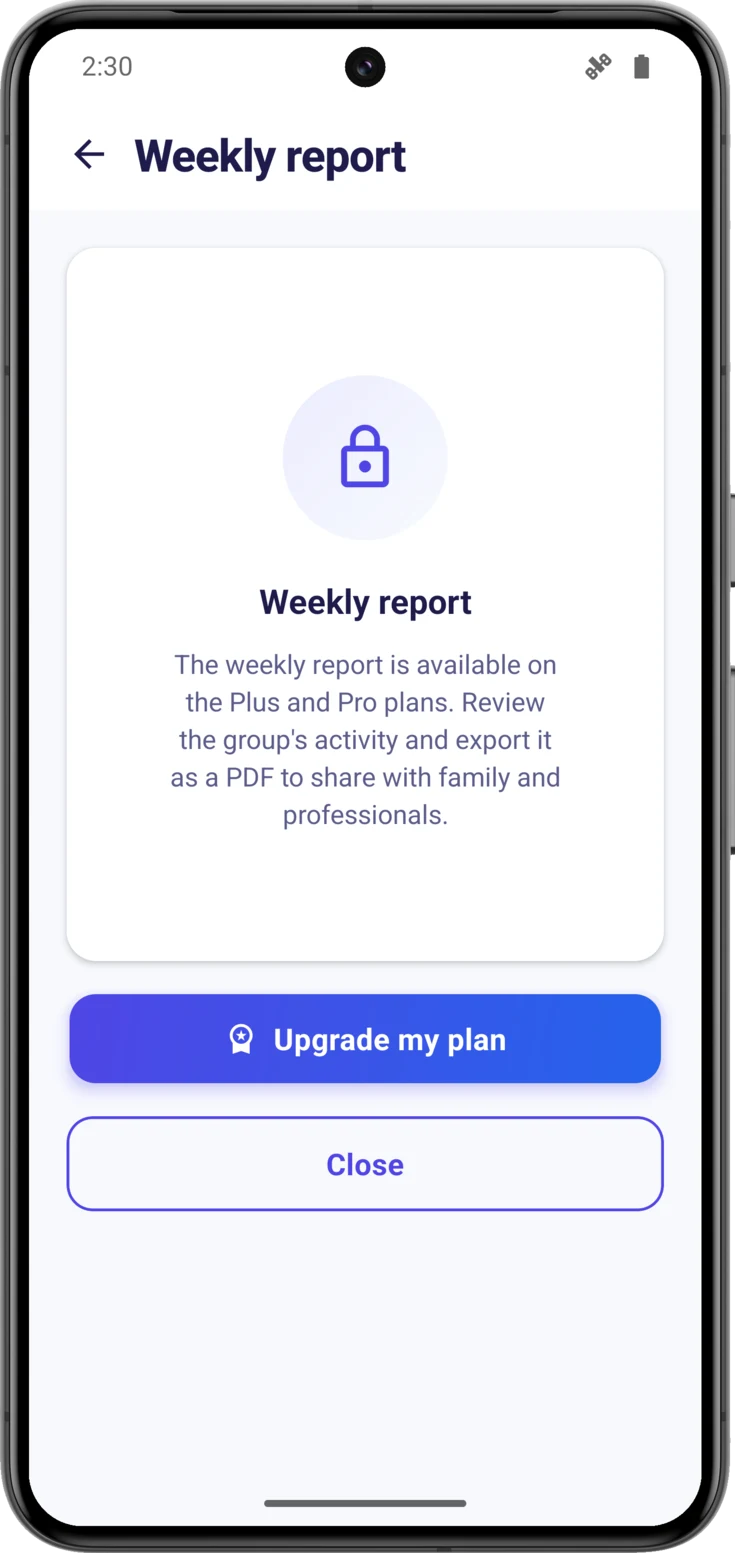 The report with the padlock and the button to upgrade the plan