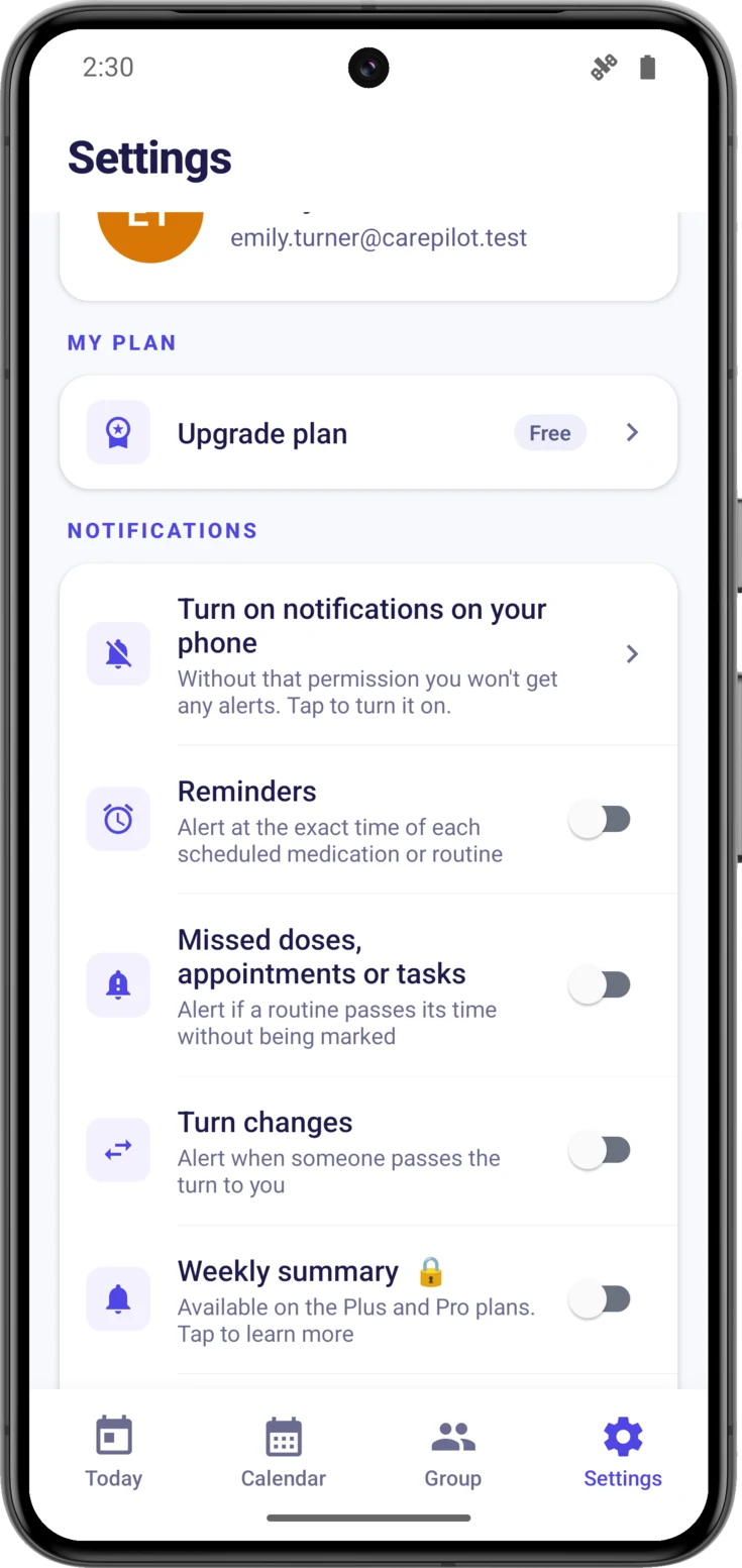 The notifications block with the phone permission denied