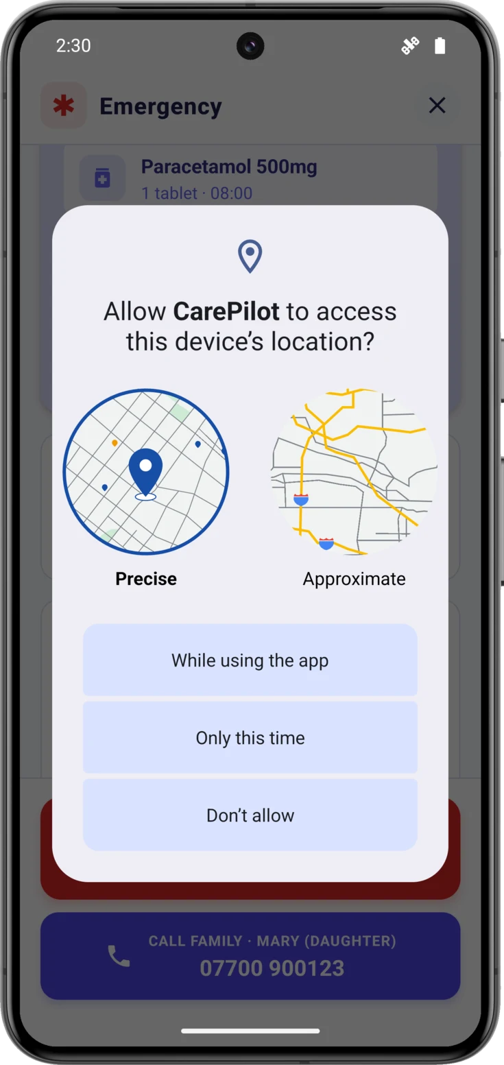 The system dialog asking for location permission