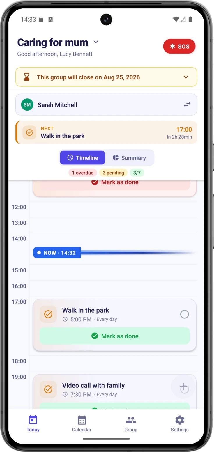 The same notice open, with the text for someone who doesn't organize the group and with no cancel button