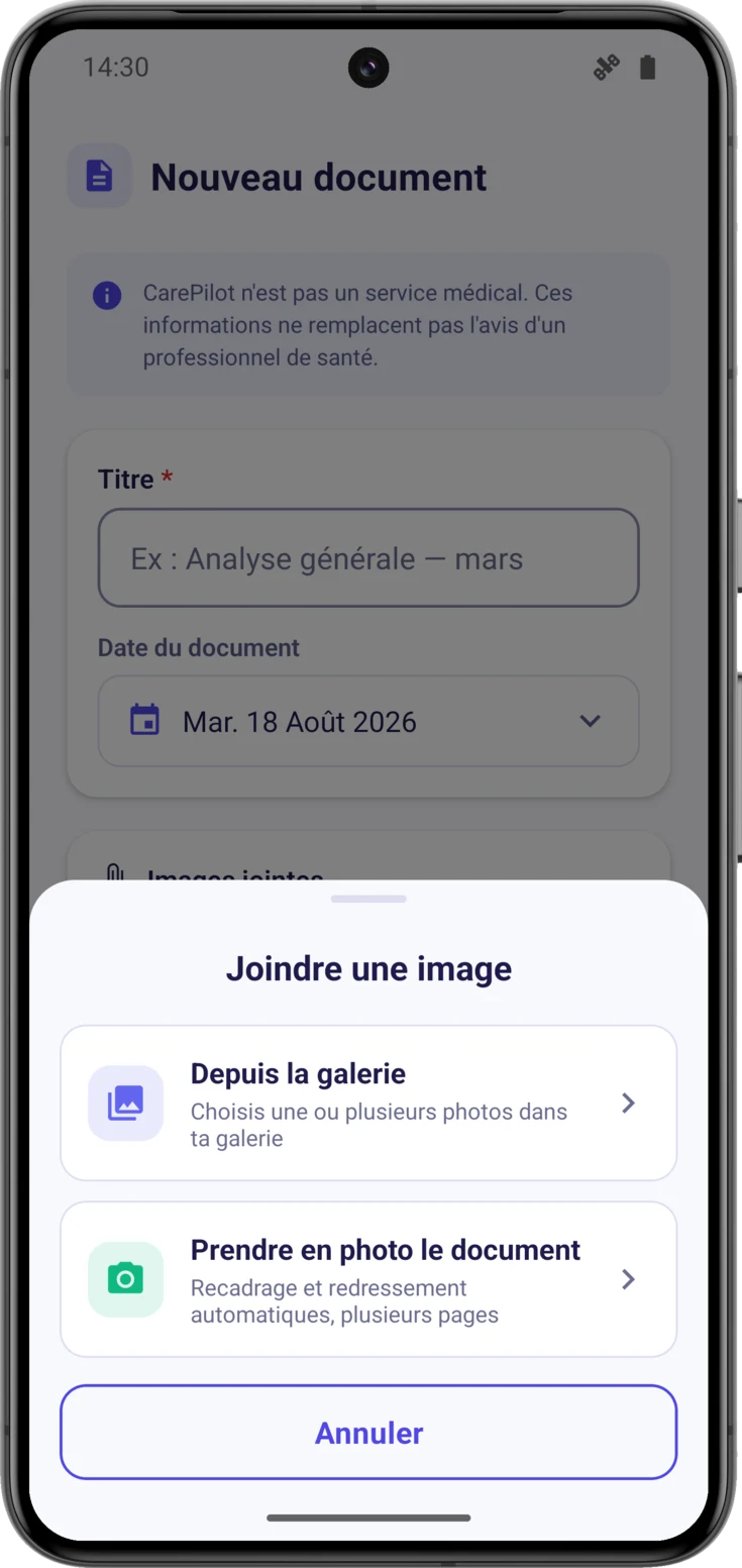 La feuille «Joindre une image», avec les deux façons de le faire