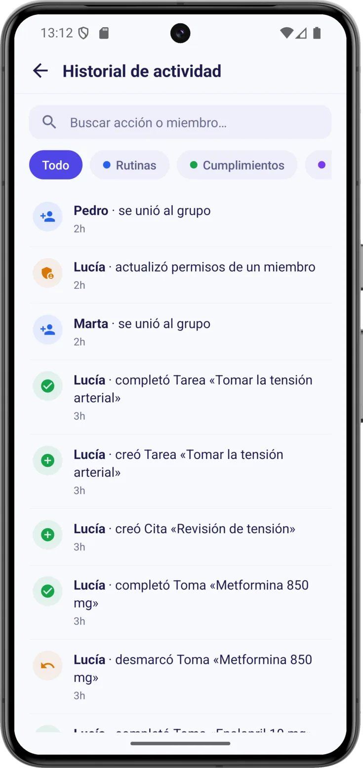Historial de actividad