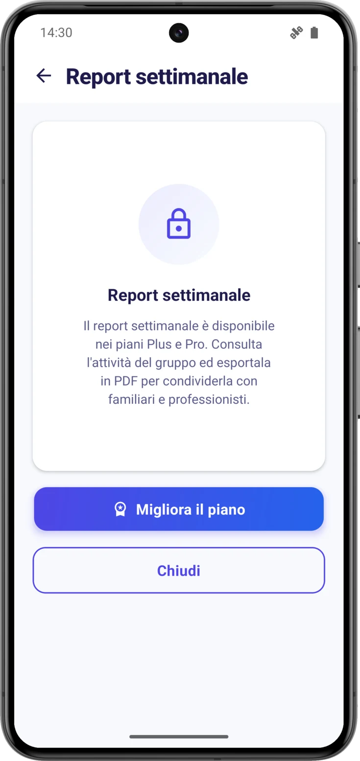 Il report con il lucchetto e il pulsante per migliorare il piano