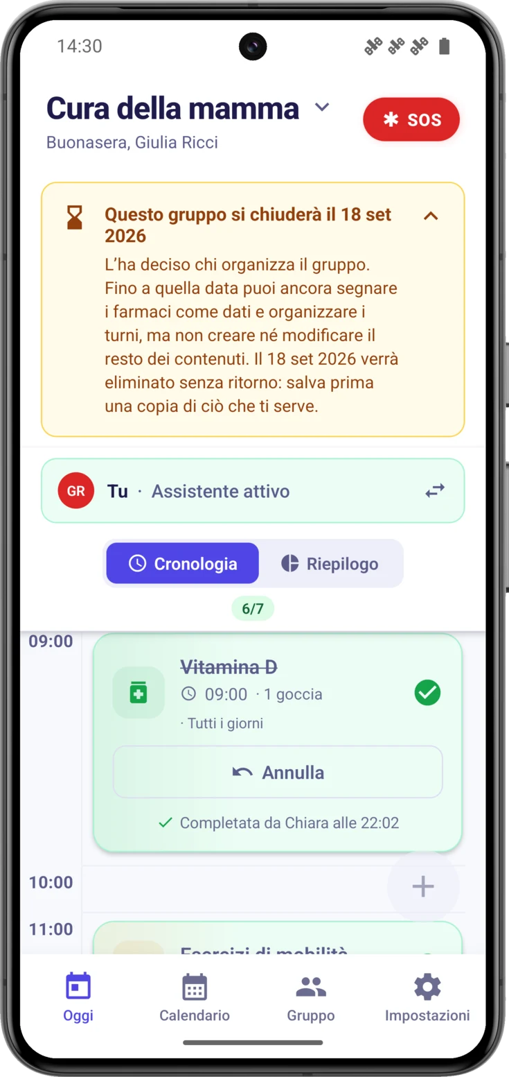 Lo stesso avviso aperto, con il testo per chi non organizza il gruppo e senza pulsante per annullare