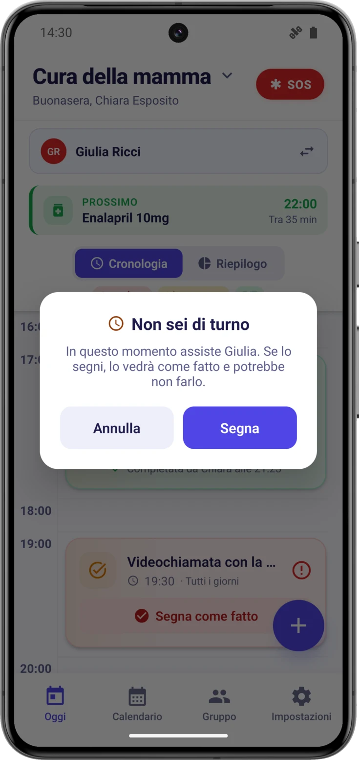 Finestra «Non sei di turno» quando segni un'assunzione senza avere il turno