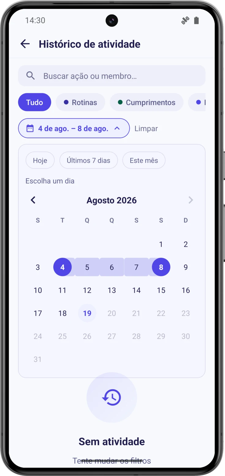 Filtro de datas com um intervalo marcado