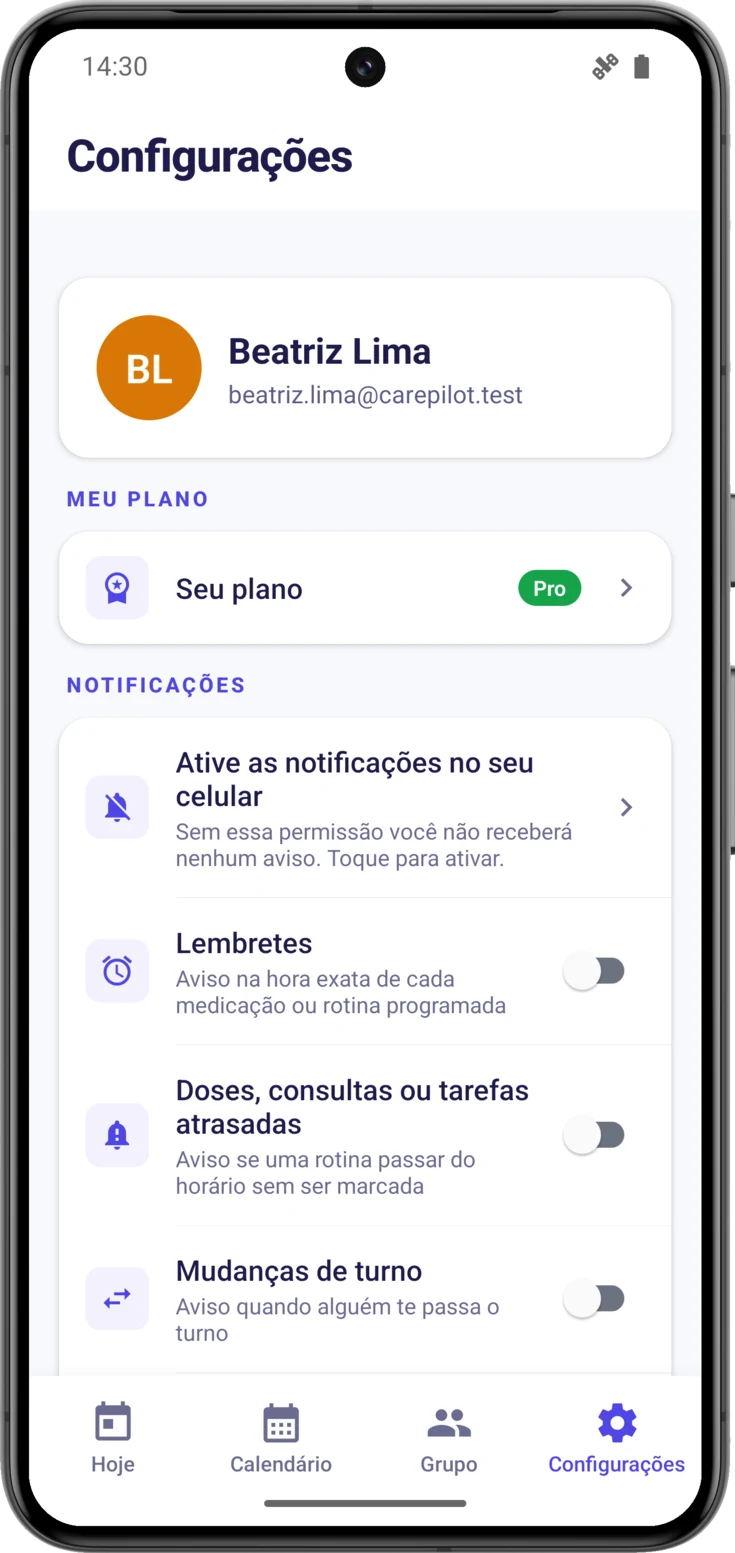 O bloco de notificações com a permissão do celular negada