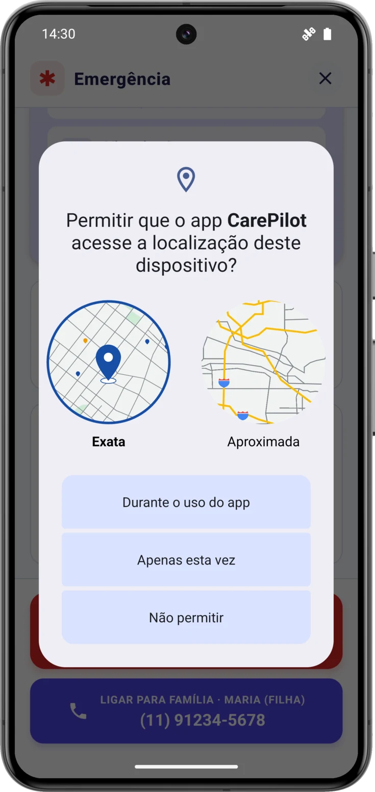 Diálogo do sistema pedindo a permissão de localização