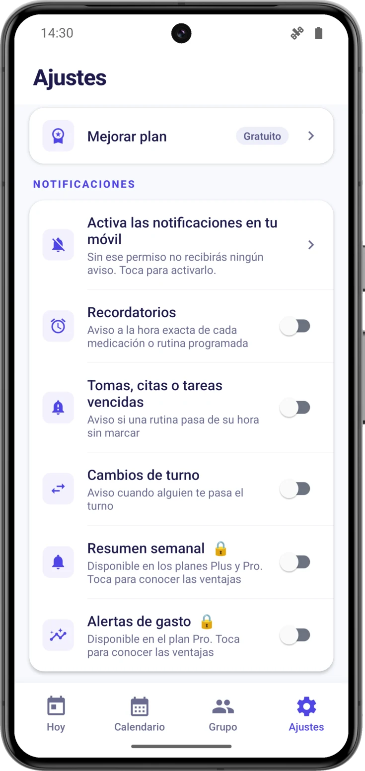 El bloque de notificaciones con el permiso del móvil denegado