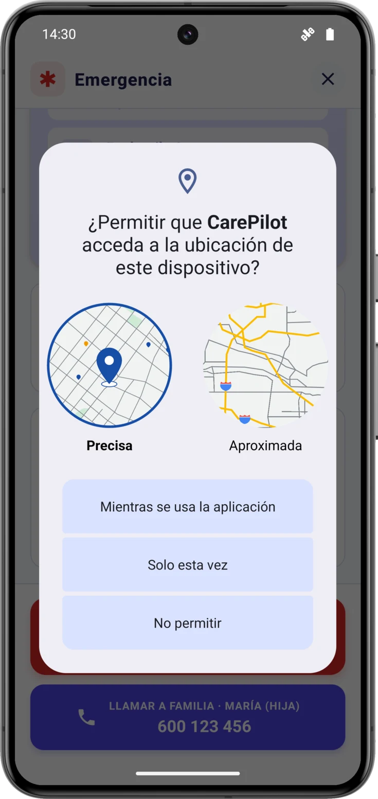 Diálogo del sistema pidiendo el permiso de ubicación